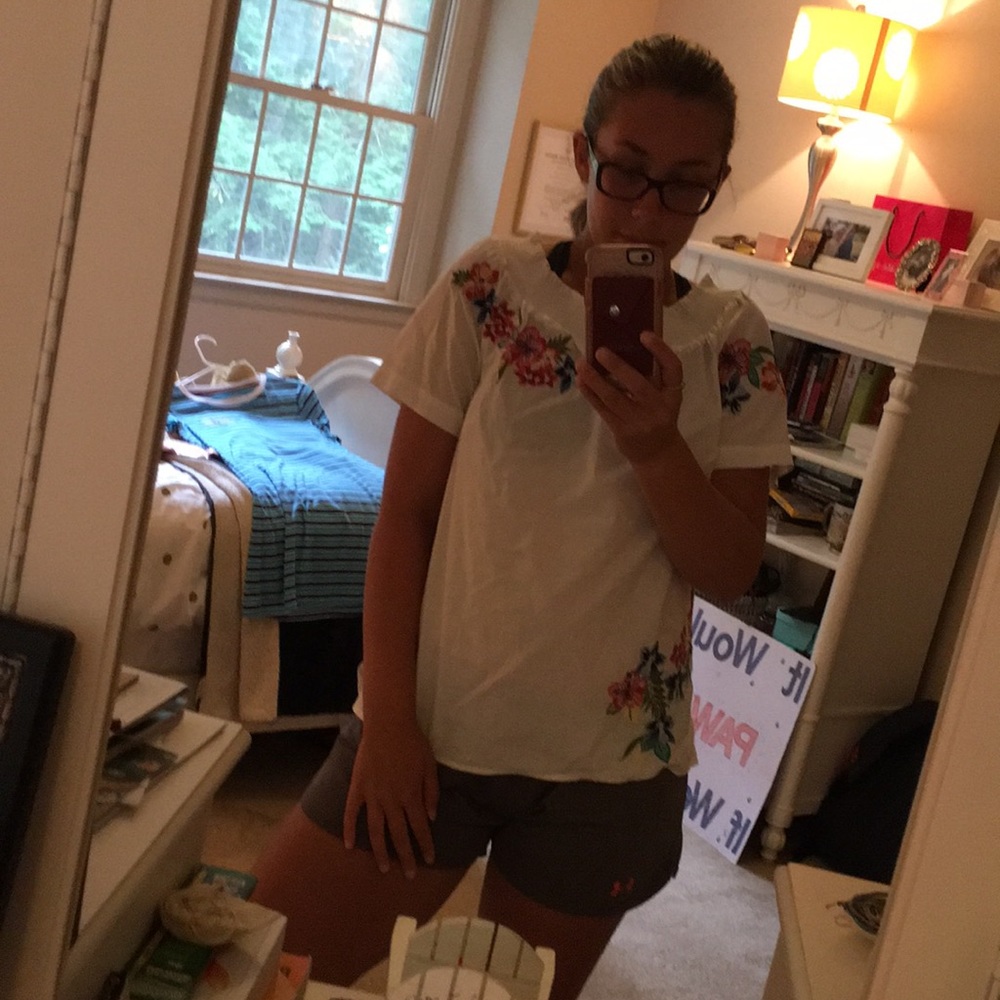 White blouse with flower decals